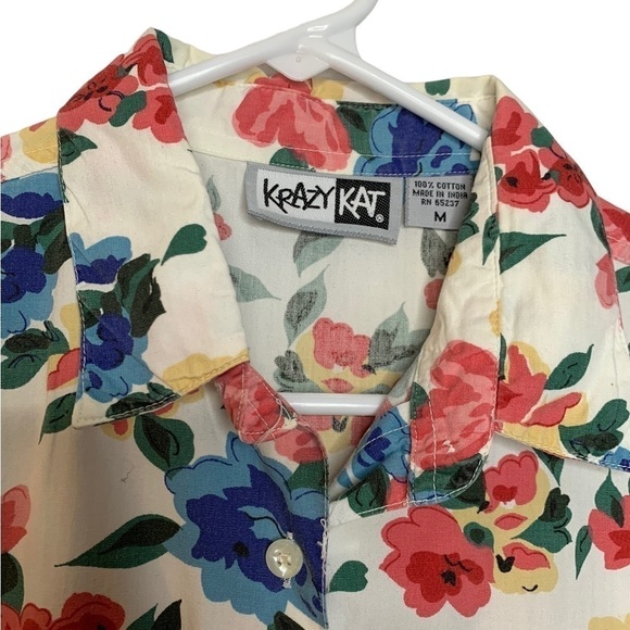 Vintage 90’ Krazy Kat Floral Sleeveless Button Up Summer Top Size Medium - Picture 5 of 7